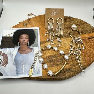 Plunder Design Jewelry Posse July Gold Silver Pearl Drop Earrings Necklace Set